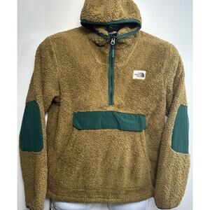 The North Face Men Sweatshirt Small Brown Green Campshire Sherpa Hoodie 1/2 Zip